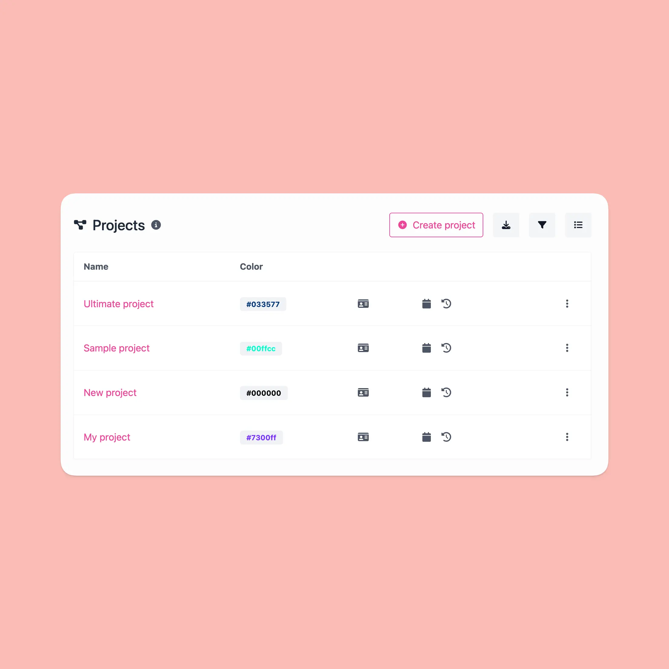 Screenshot of the app projects system feature
